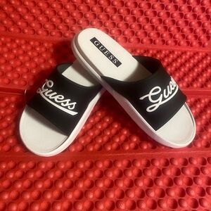 Guess Women's Black Slides with White Sole